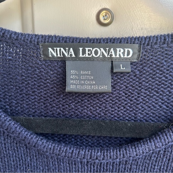 Nina Leonard Navy Sweater with Yellow Anchor Design - Picture 2 of 4